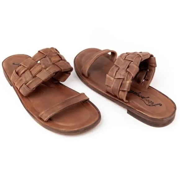 Free People Winding River Braided Strap Leather Slide Sandals Tan Size 7 NWT