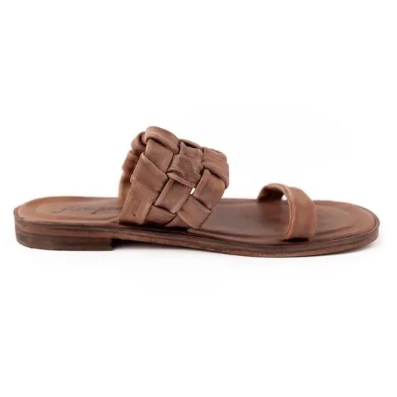 Free People Winding River Braided Strap Leather Slide Sandals Tan Size 7 NWT
