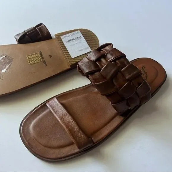 Free People Winding River Braided Strap Leather Slide Sandals Tan Size 7 NWT
