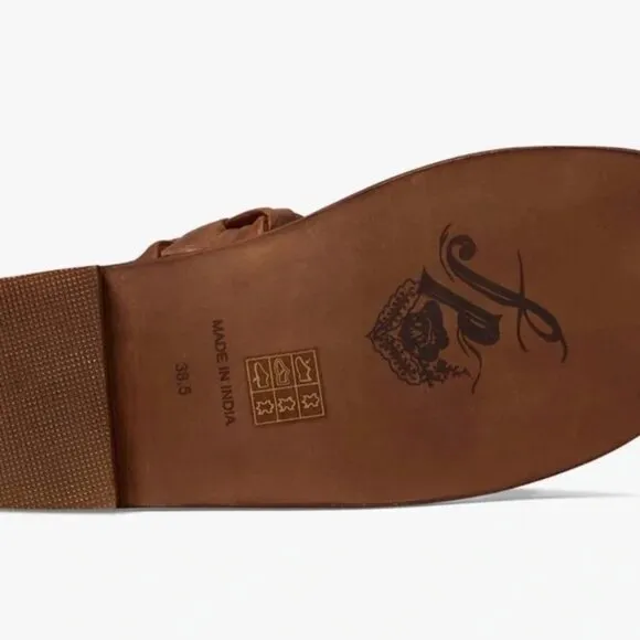 Free People Winding River Braided Strap Leather Slide Sandals Tan Size 7 NWT