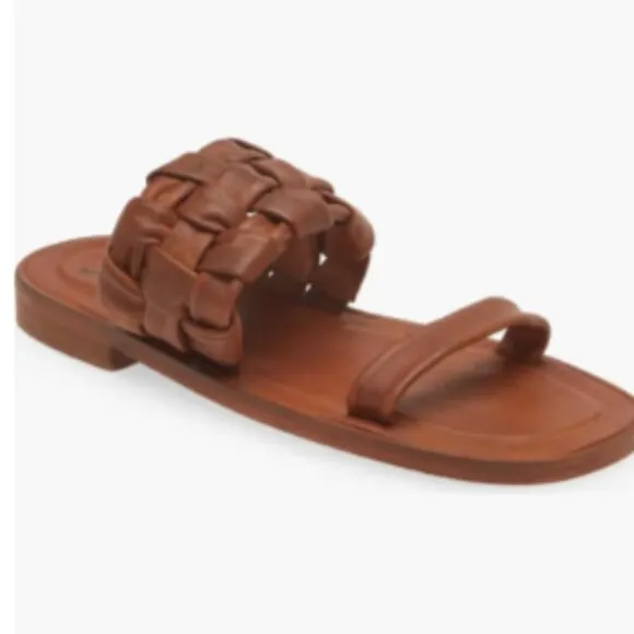 Free People Winding River Braided Strap Leather Slide Sandals Tan Size 7 NWT