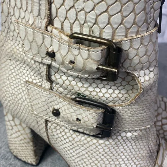 Freebird by Steven Joey White Snake Print Leather Boots Size 8