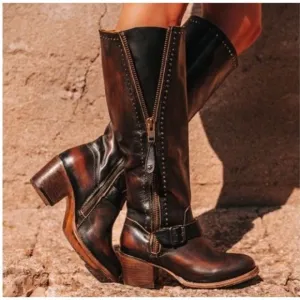 Freebird Carson Tall Boots Women 5 Burgundy Leather Distressed Western *ALTERED*