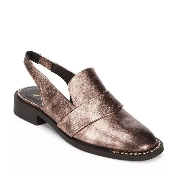 Free People Preppy Metallic Moto Light Academia Jeweled Slingback Loafers 36 / 6