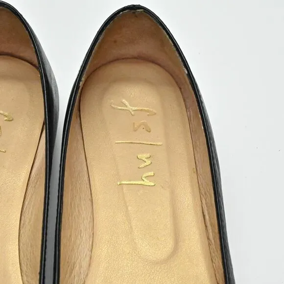 FRENCH SOLE Flats Womens Sz 6.5B Black Leather Gold Zip Ballet Slip On Shoe FSNY