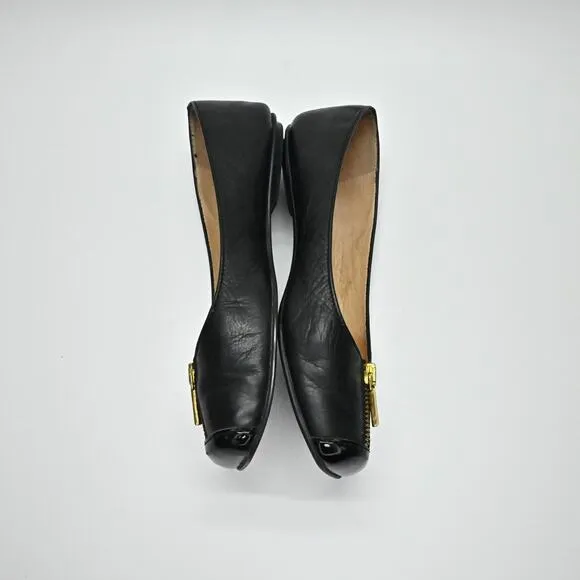 FRENCH SOLE Flats Womens Sz 6.5B Black Leather Gold Zip Ballet Slip On Shoe FSNY