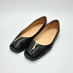 FRENCH SOLE Flats Womens Sz 6.5B Black Leather Gold Zip Ballet Slip On Shoe FSNY