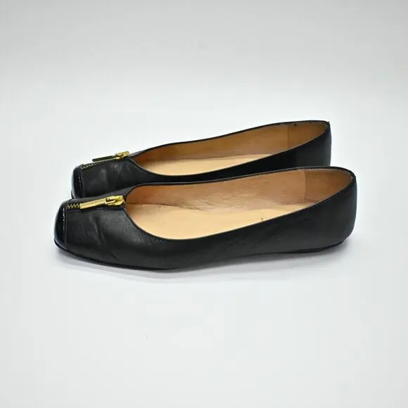FRENCH SOLE Flats Womens Sz 6.5B Black Leather Gold Zip Ballet Slip On Shoe FSNY