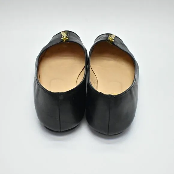 FRENCH SOLE Flats Womens Sz 6.5B Black Leather Gold Zip Ballet Slip On Shoe FSNY