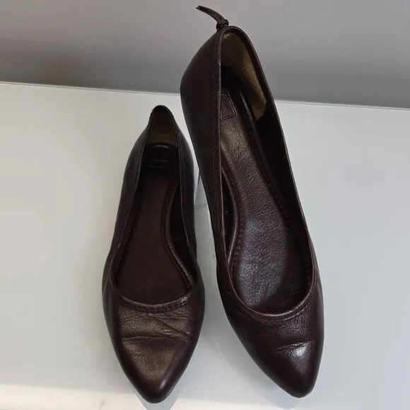 Frye Ballet Flats Shoes Women Size 8.5 Regina Brown Leather Pointed Toe Slip‎ On
