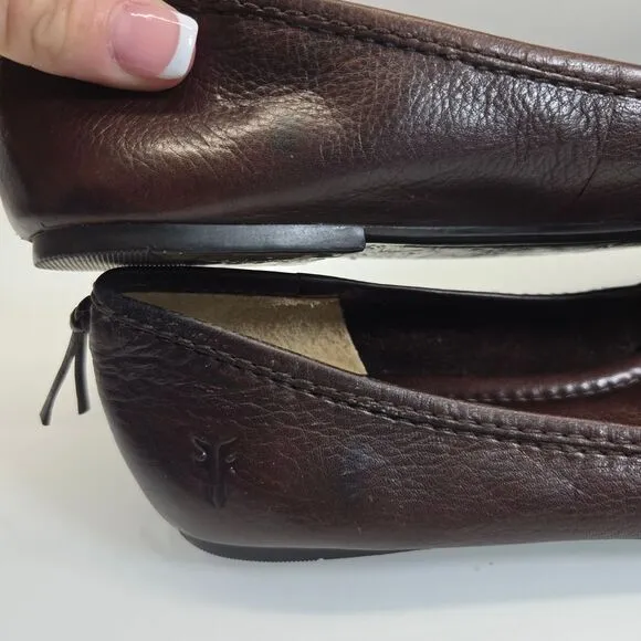 Frye Ballet Flats Shoes Women Size 8.5 Regina Brown Leather Pointed Toe Slip‎ On
