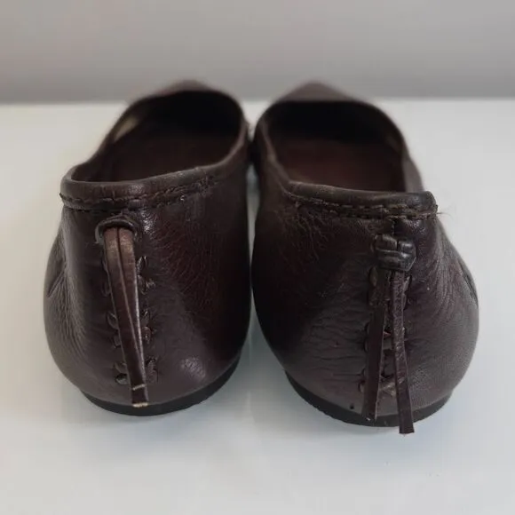 Frye Ballet Flats Shoes Women Size 8.5 Regina Brown Leather Pointed Toe Slip‎ On