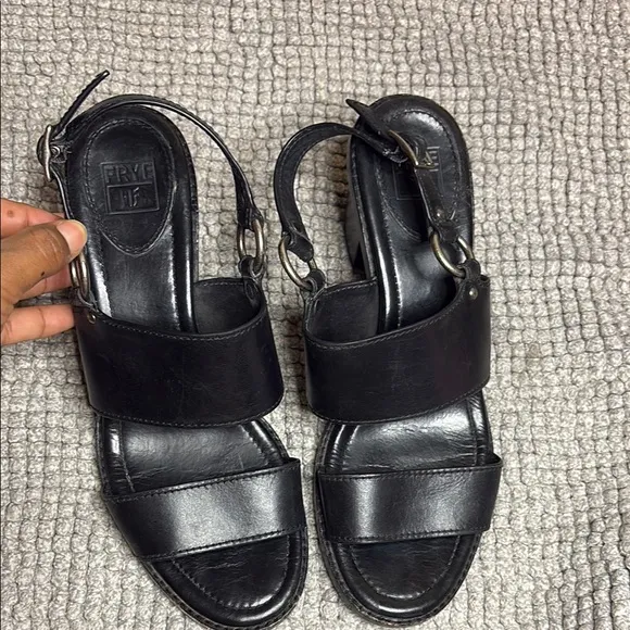 Frye Black Sandals with Slingback Design