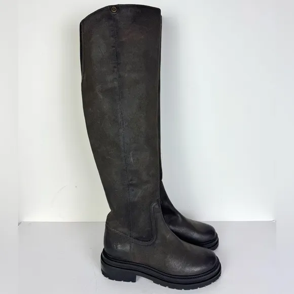 FRYE Dark Brown Over the Knee Leather Lug Sole Boots Size 6 B NEW