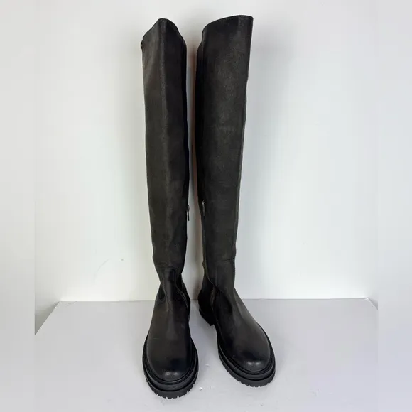 FRYE Dark Brown Over the Knee Leather Lug Sole Boots Size 6 B NEW