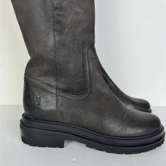 FRYE Dark Brown Over the Knee Leather Lug Sole Boots Size 6 B NEW