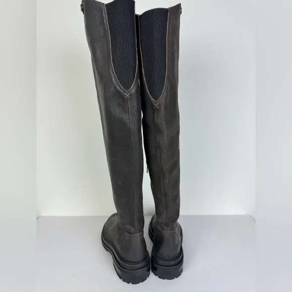 FRYE Dark Brown Over the Knee Leather Lug Sole Boots Size 6 B NEW