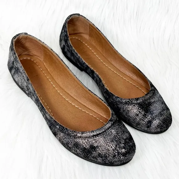 Frye Metallic Ombré Black Gray Gunmetal Slip On Ballet Flats