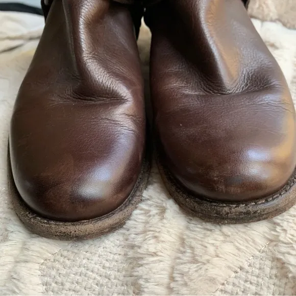 Frye Philip Studded Harness tall Leather riding Boots Sz 6.5 gorgeous dark brown