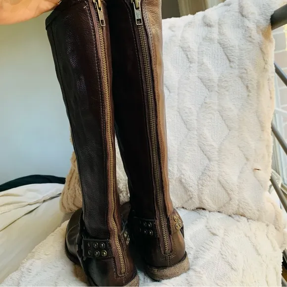 Frye Philip Studded Harness tall Leather riding Boots Sz 6.5 gorgeous dark brown