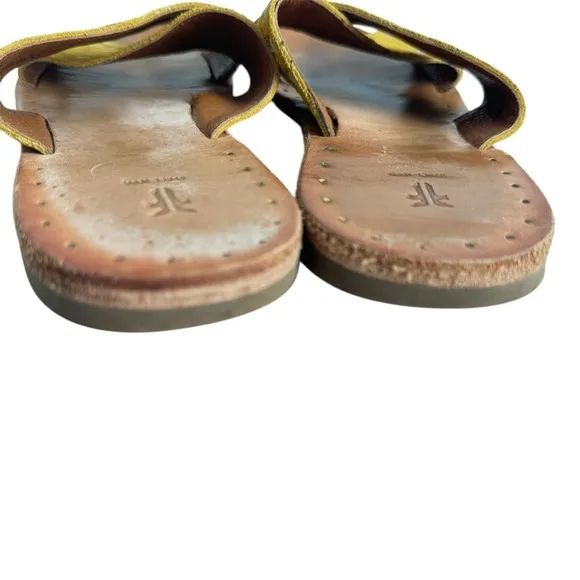 Frye Women’s Avery Pickstitch Suede Mustard Yellow Crossover Strap Slides