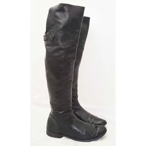 Frye Womens Shirley Over The Knee Riding Black Leather Boots Foldover Pirat 8.5