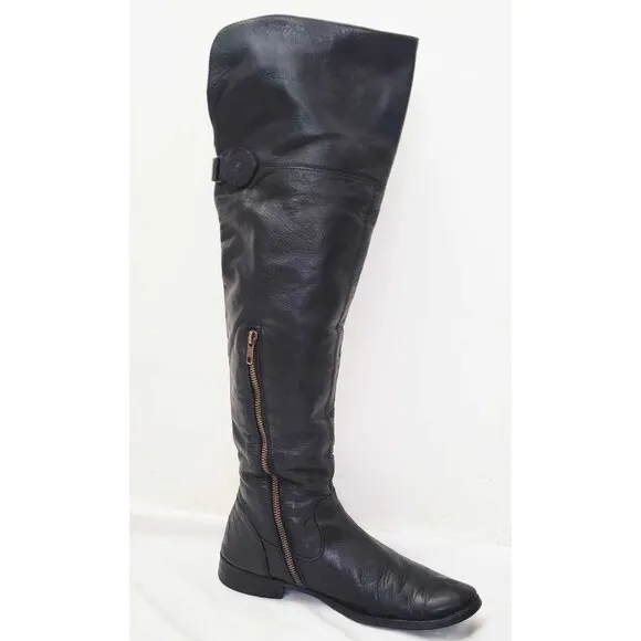 Frye Womens Shirley Over The Knee Riding Black Leather Boots Foldover Pirat 8.5