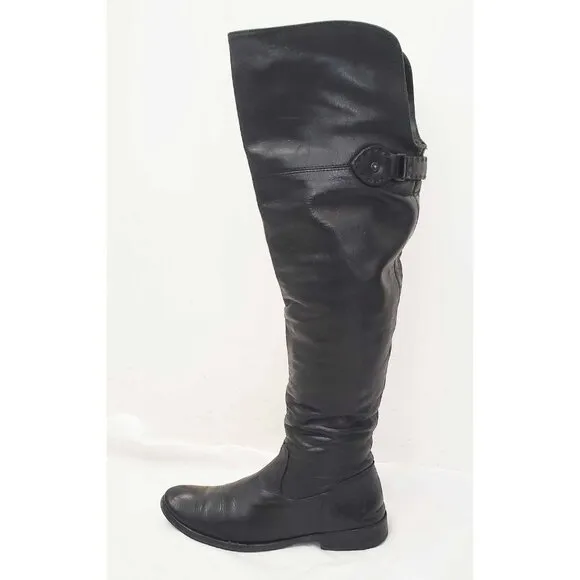Frye Womens Shirley Over The Knee Riding Black Leather Boots Foldover Pirat 8.5