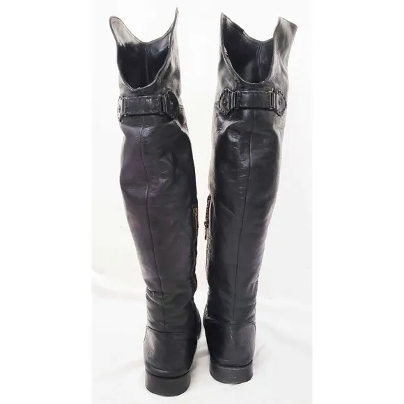 Frye Womens Shirley Over The Knee Riding Black Leather Boots Foldover Pirat 8.5