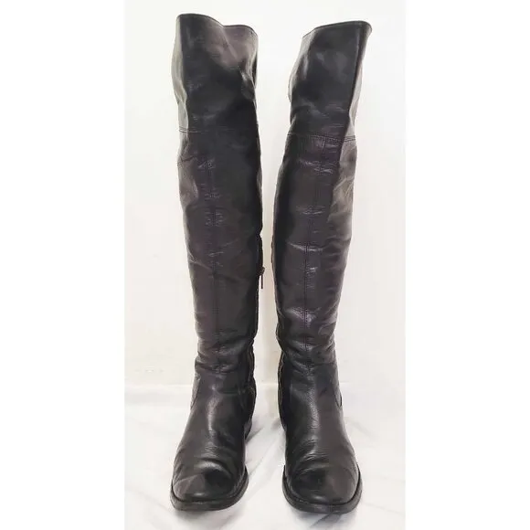 Frye Womens Shirley Over The Knee Riding Black Leather Boots Foldover Pirat 8.5