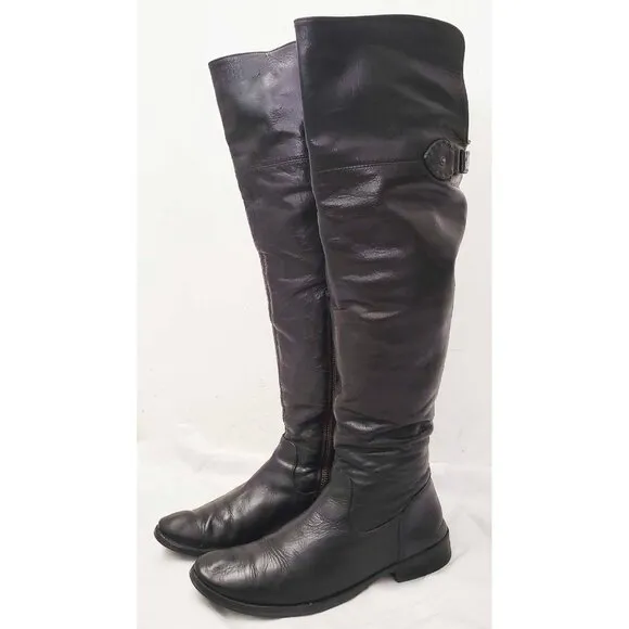 Frye Womens Shirley Over The Knee Riding Black Leather Boots Foldover Pirat 8.5
