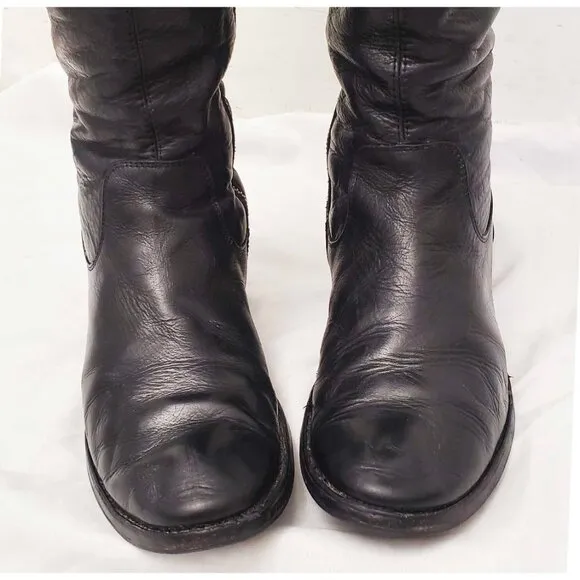 Frye Womens Shirley Over The Knee Riding Black Leather Boots Foldover Pirat 8.5