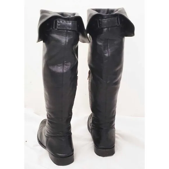 Frye Womens Shirley Over The Knee Riding Black Leather Boots Foldover Pirat 8.5