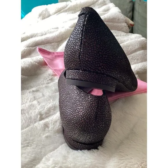 FS/NY NWT NEW Pebble Leather Eggplant Metallic Point Toe Work Flats Slip On 10