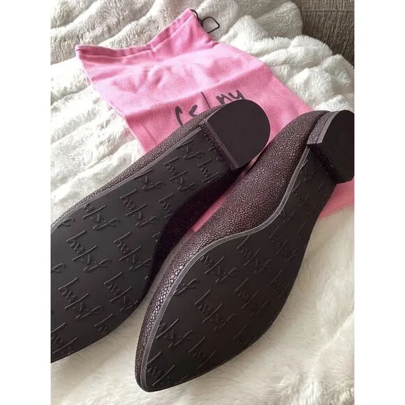 FS/NY NWT NEW Pebble Leather Eggplant Metallic Point Toe Work Flats Slip On 10
