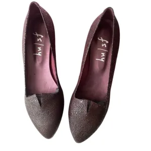 FS/NY NWT NEW Pebble Leather Eggplant Metallic Point Toe Work Flats Slip On 10