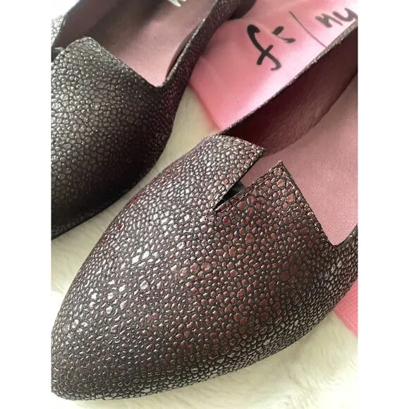 FS/NY NWT NEW Pebble Leather Eggplant Metallic Point Toe Work Flats Slip On 10