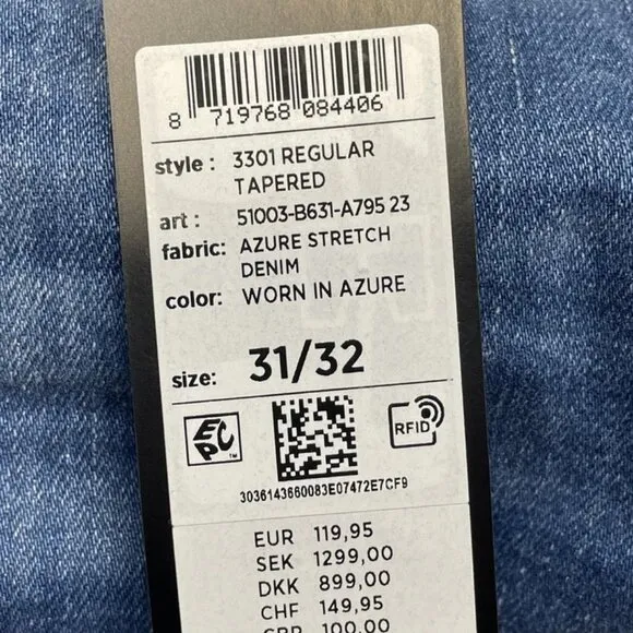 G-Star Raw Men's Jeans 3301 Regular Tapered Size 31x32 Blue