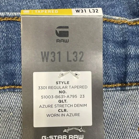 G-Star Raw Men's Jeans 3301 Regular Tapered Size 31x32 Blue