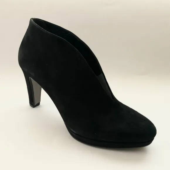 Gabor Amien Black Suede Heeled Booties Leather Slip On Ankle Boots Pumps 8.5