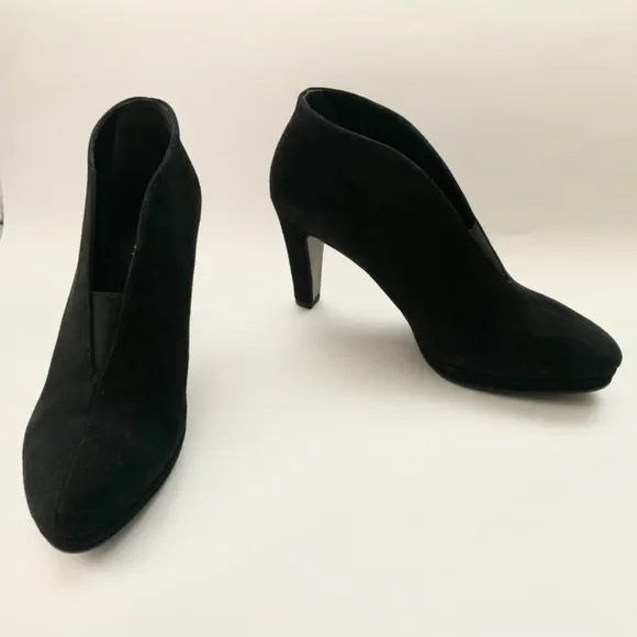 Gabor Amien Black Suede Heeled Booties Leather Slip On Ankle Boots Pumps 8.5