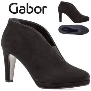 Gabor Amien Black Suede Heeled Booties Leather Slip On Ankle Boots Pumps 8.5