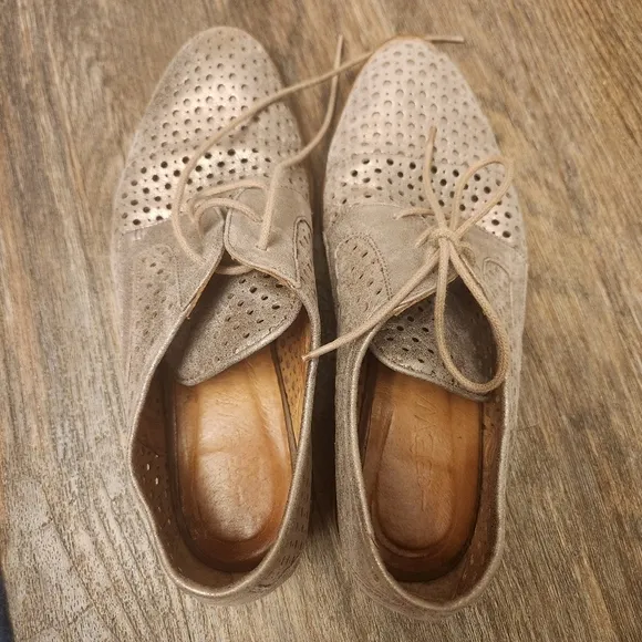 Gee Wawa Anthropologie Emily oxfords rose gold shimmer genuine leather size 37