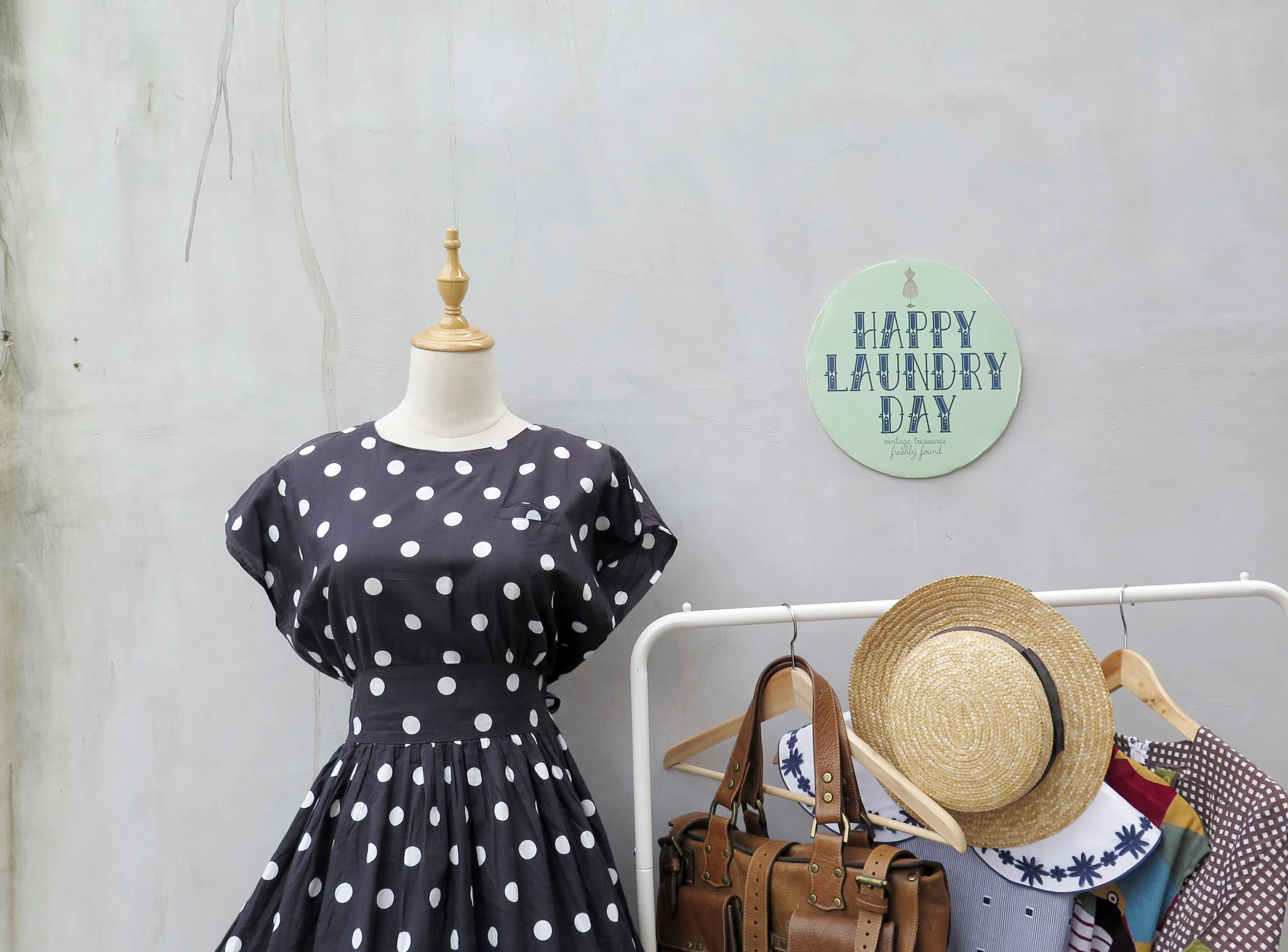 Genevieve | Vintage 1980s black and white polka dot ribbon tie dress
