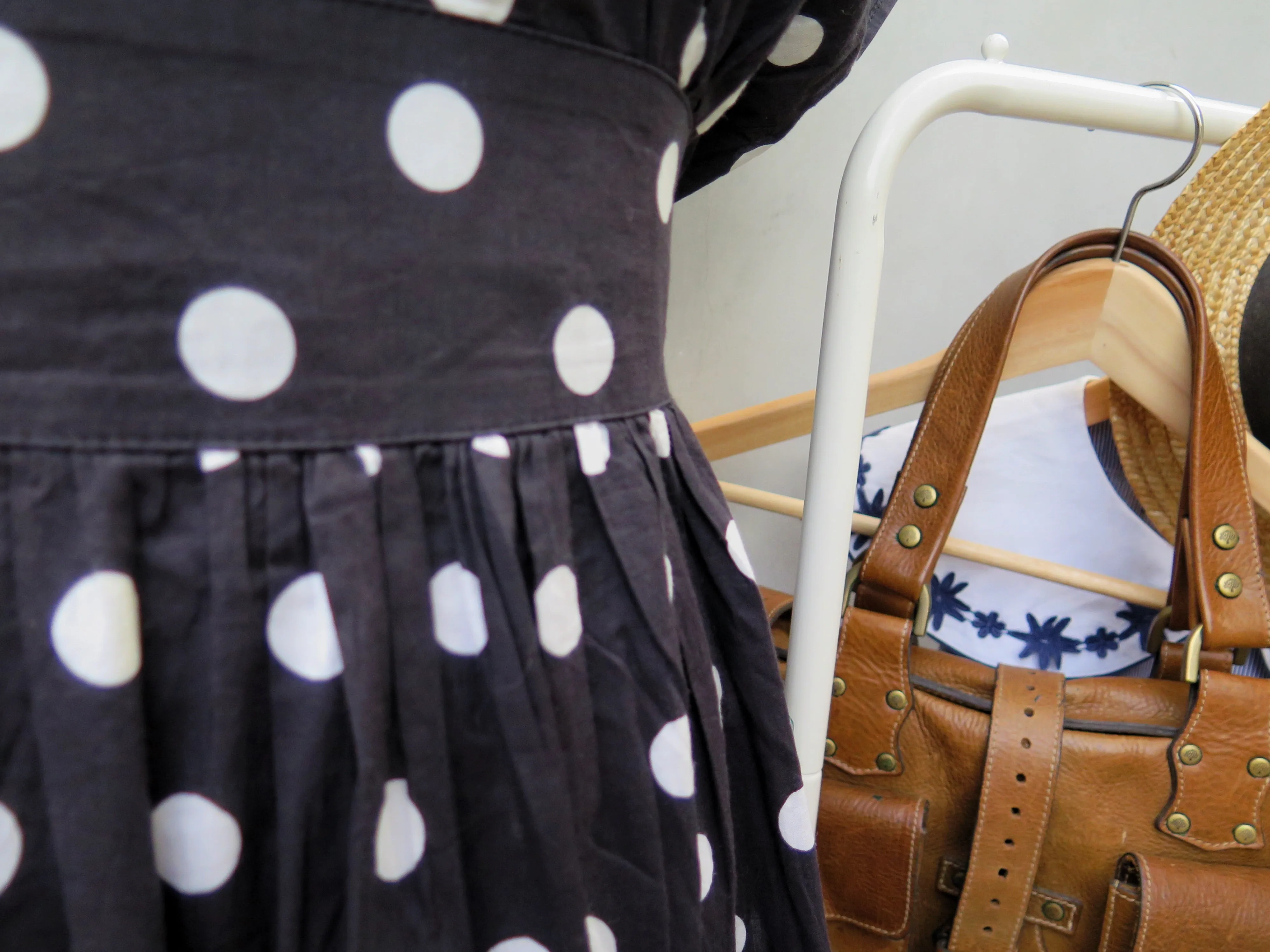 Genevieve | Vintage 1980s black and white polka dot ribbon tie dress