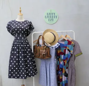 Genevieve | Vintage 1980s black and white polka dot ribbon tie dress