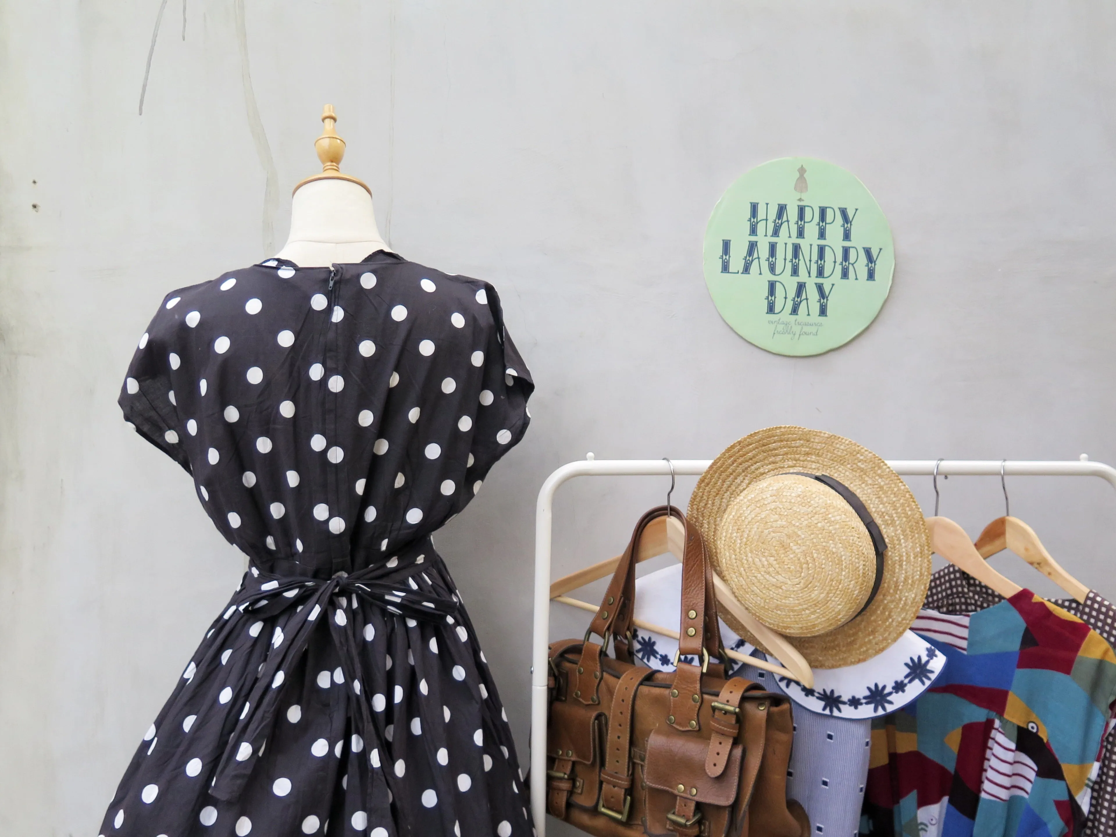 Genevieve | Vintage 1980s black and white polka dot ribbon tie dress