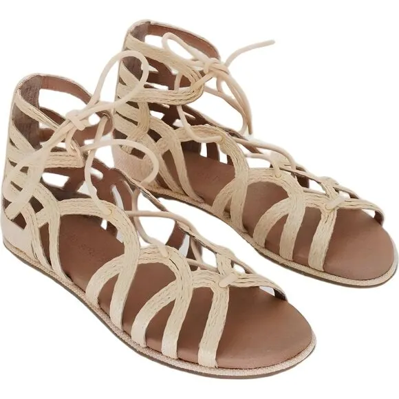 Gentle Souls Women's Natural Raffia Leather Sandals Size 8.5M 39 EU