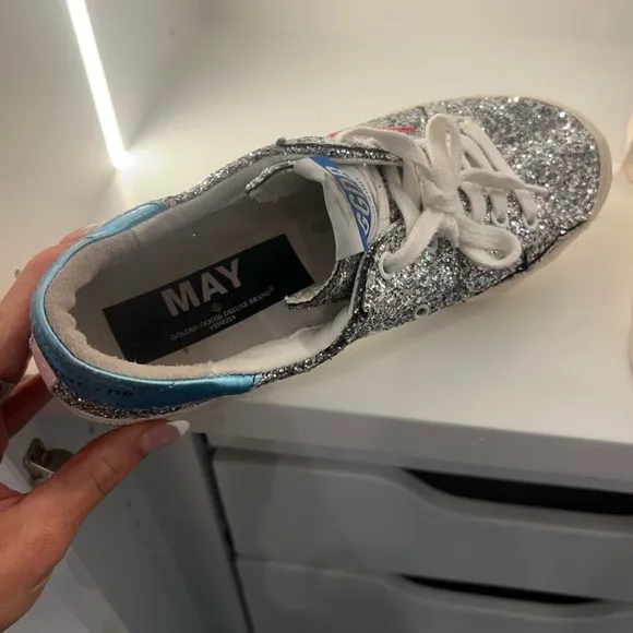 GGDB Silver Glitter Sneakers with Red Star