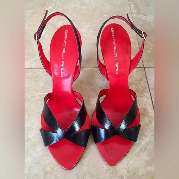 Giancarlo Paoli Black Leather Slingback Sandals, Size 37.5